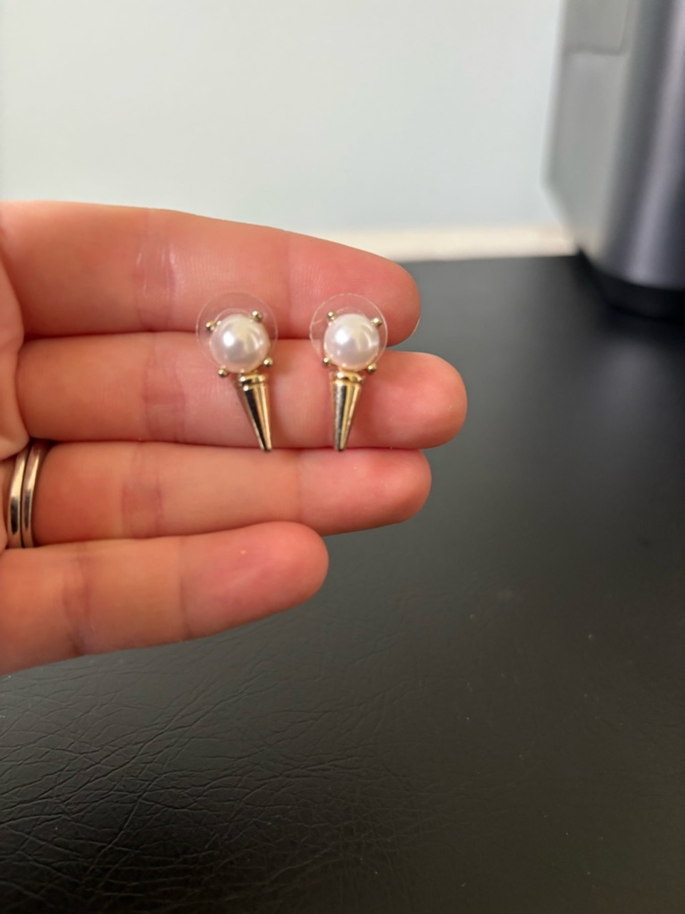 Ann Taylor Gold Spike Pearl Stud Earrings